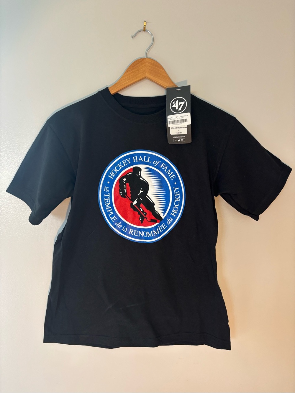 47 Brand Black Tee with White Logo Tag